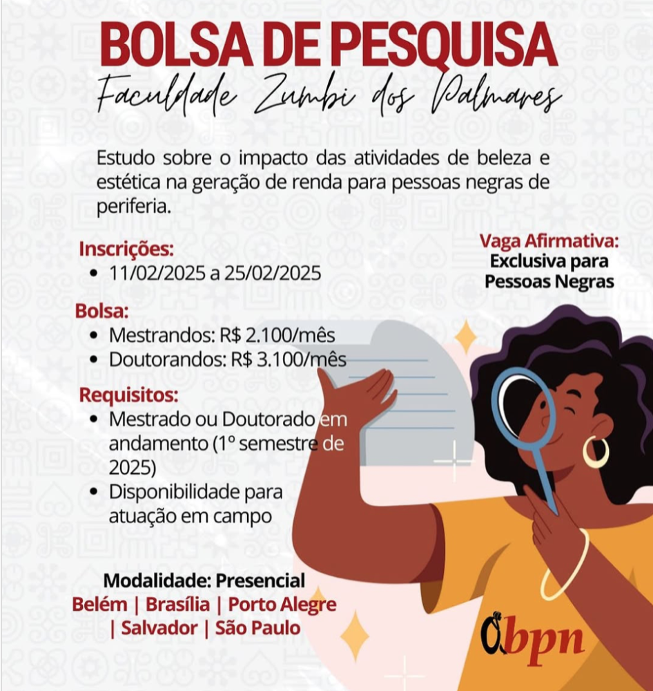 Bolsa de Pesquisa - Faculdade Zumbi dos Palmares 